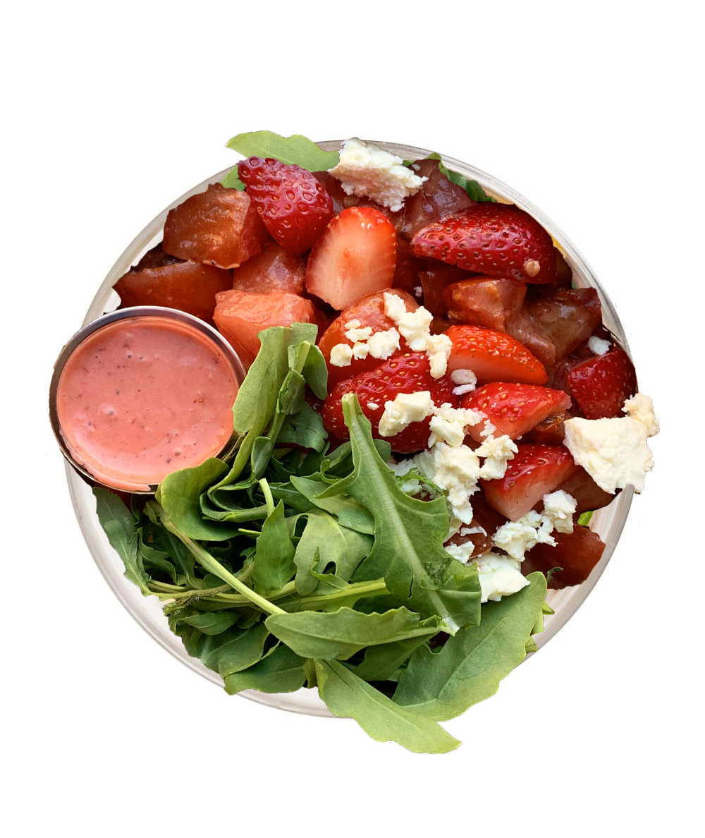 Cretan Salad: Tomate, Fresas, Queso Feta y Vinagreta de Frutos Rojos